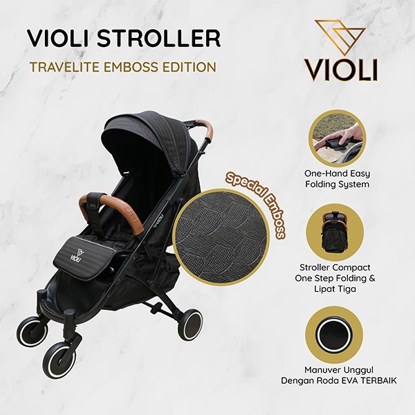 Violi Stroller Emboss Edition: Violi Travelite Emboss Black - Stroller