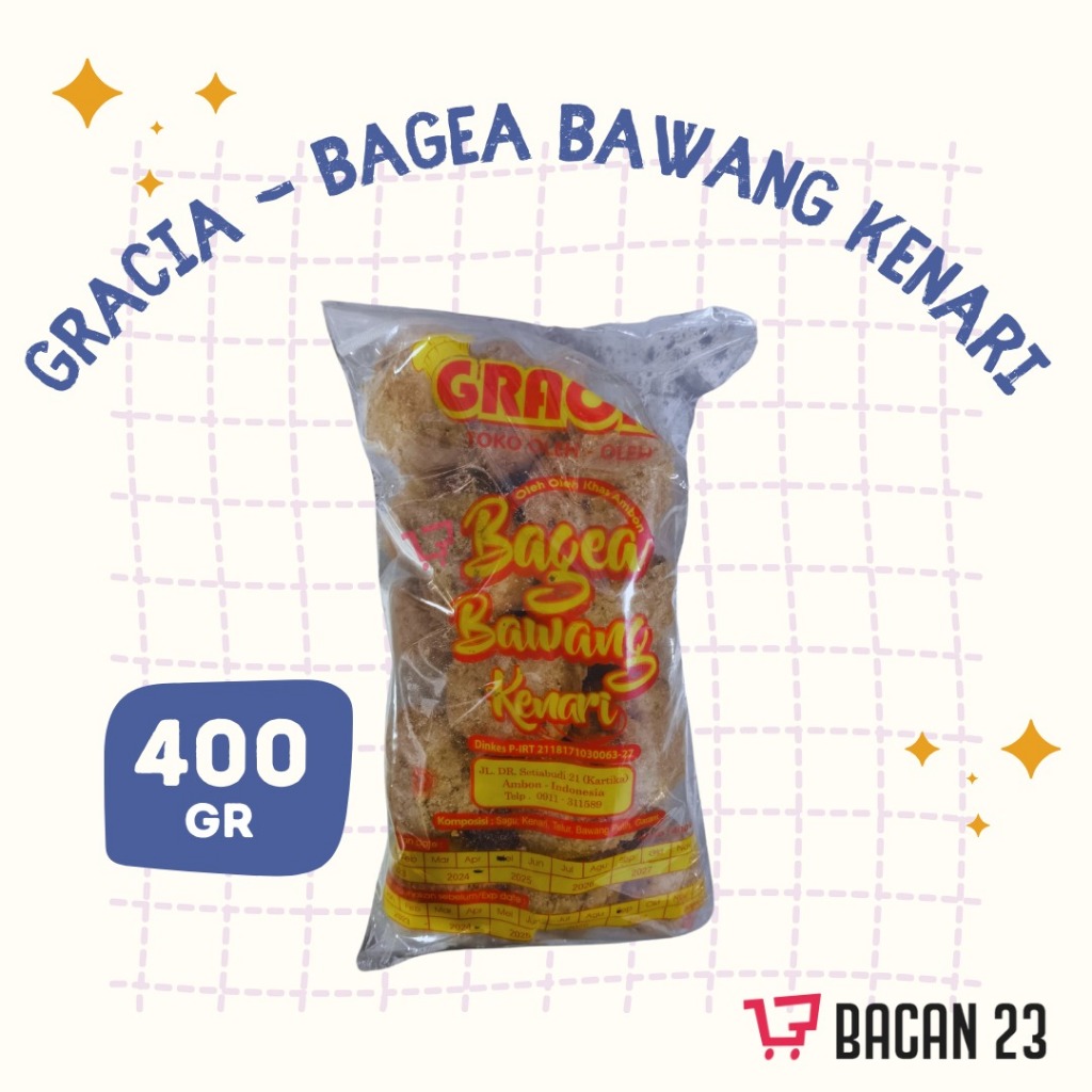 

Gracia Bagea Bawang Kenari Besar (400 gr) Bagea Ambon Oleh-Oleh Khas Ambon