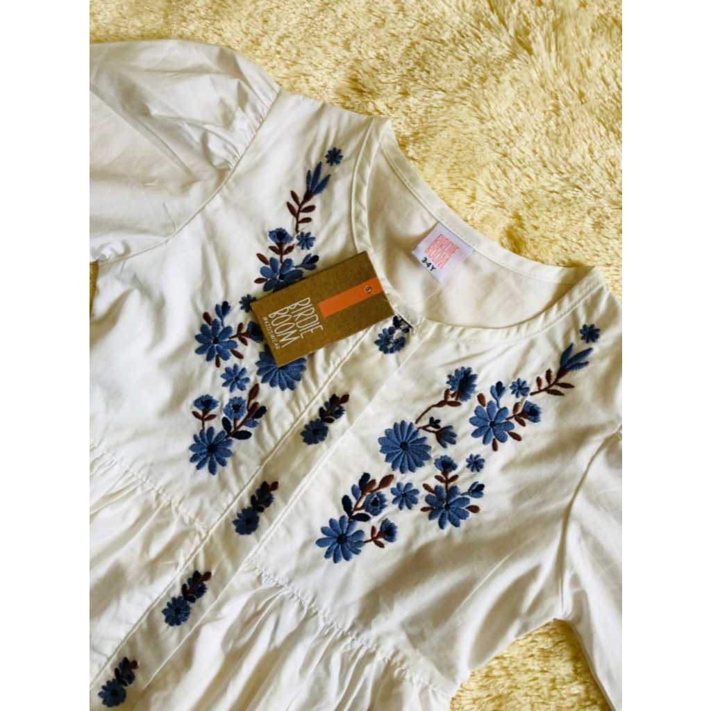Birdie Boom Gamis Muslimah Anak Putih Bordel Bunga 3-4 Tahun