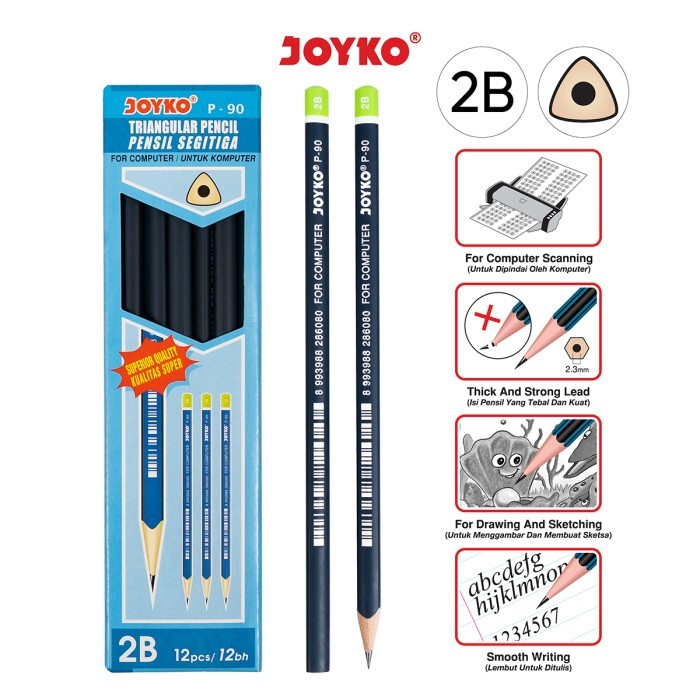 

PENSIL 2B JOYKO BENTUK TRIAGULAR GRIP DENGAN KAYU BERKUALITAS TINGGI (P-90)1 BOX ISI 13 PCS