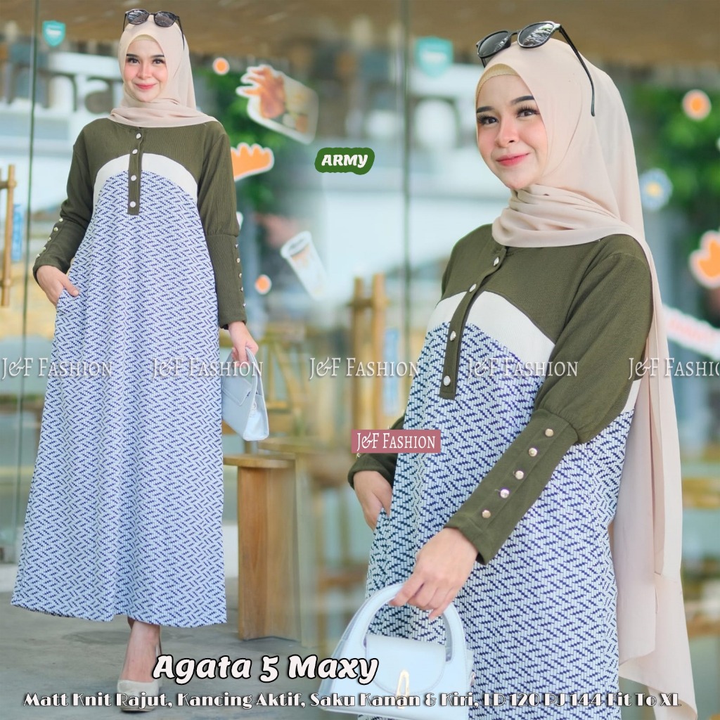 Agata Maxy Gamis Kaos Knit Import Premium Original Solo Kekinian Gamis Casual Modis Melar Adem Jatuh