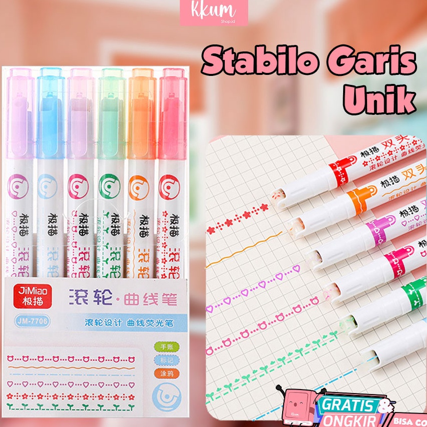 

KODE C7P 6 PCS Colorful Stamp line marker set Spidol gambar garis warna cute