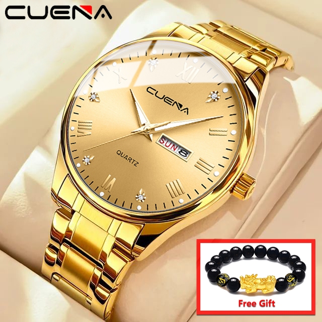 CUENA Jam Tangan Pria Original Anti Air Tahan Keren Luxury Kalender Ganda Analog Stainless Steel Cod