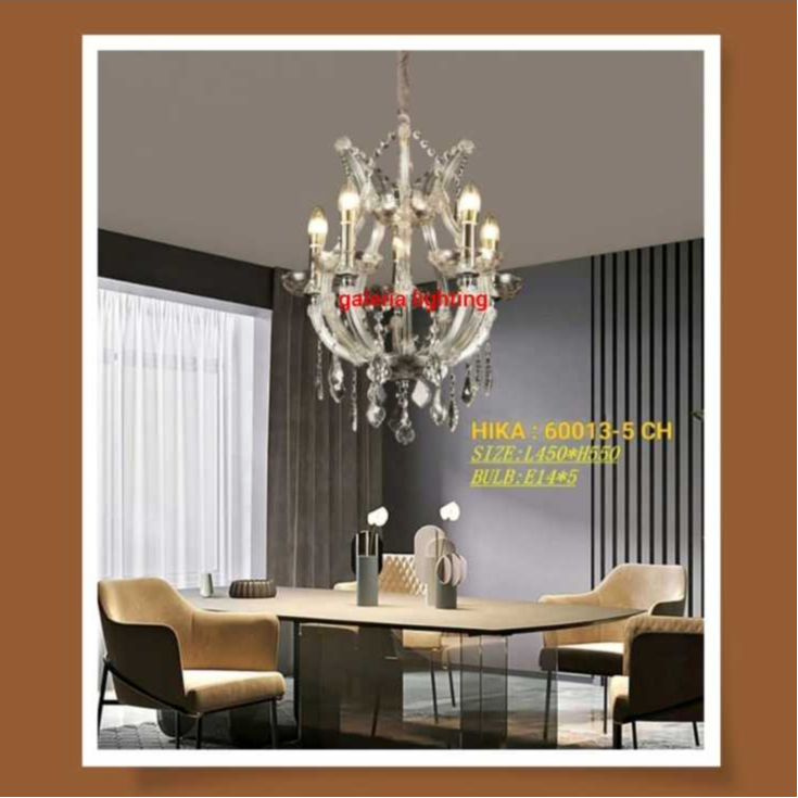 Lampu gantung chandelier kristal 5 lampu dekorasi ruang tamu/ruang makan