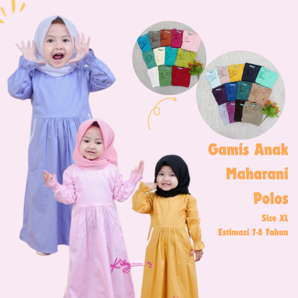 Kiky Gamis Anak Polos Katun Jepang Ory Kualitas Premium Size XL