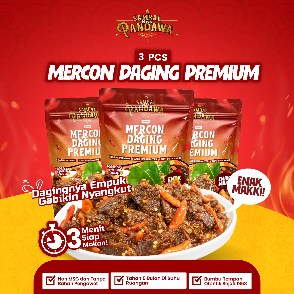 

Sambal Mak Pandawa - 3 Pack Mercon Daging Premium @200gr