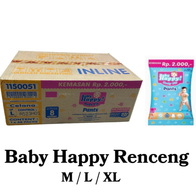 1DUS BABY HAPPY rencengan isi 8renceng atau 48pcs + gratis 8pcs