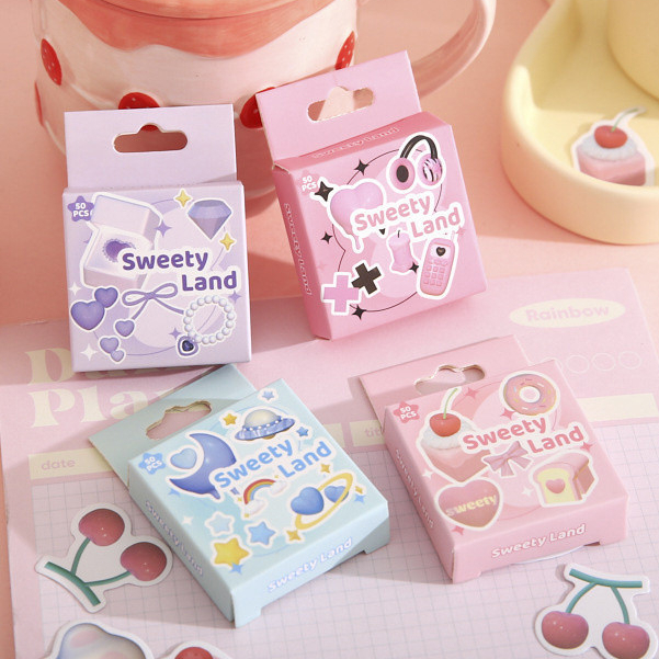 

COD❤️ 50pcs Sweety Land Deco Diy Scrapbook Sticker Jurnal Diary Planner Kotak-yy