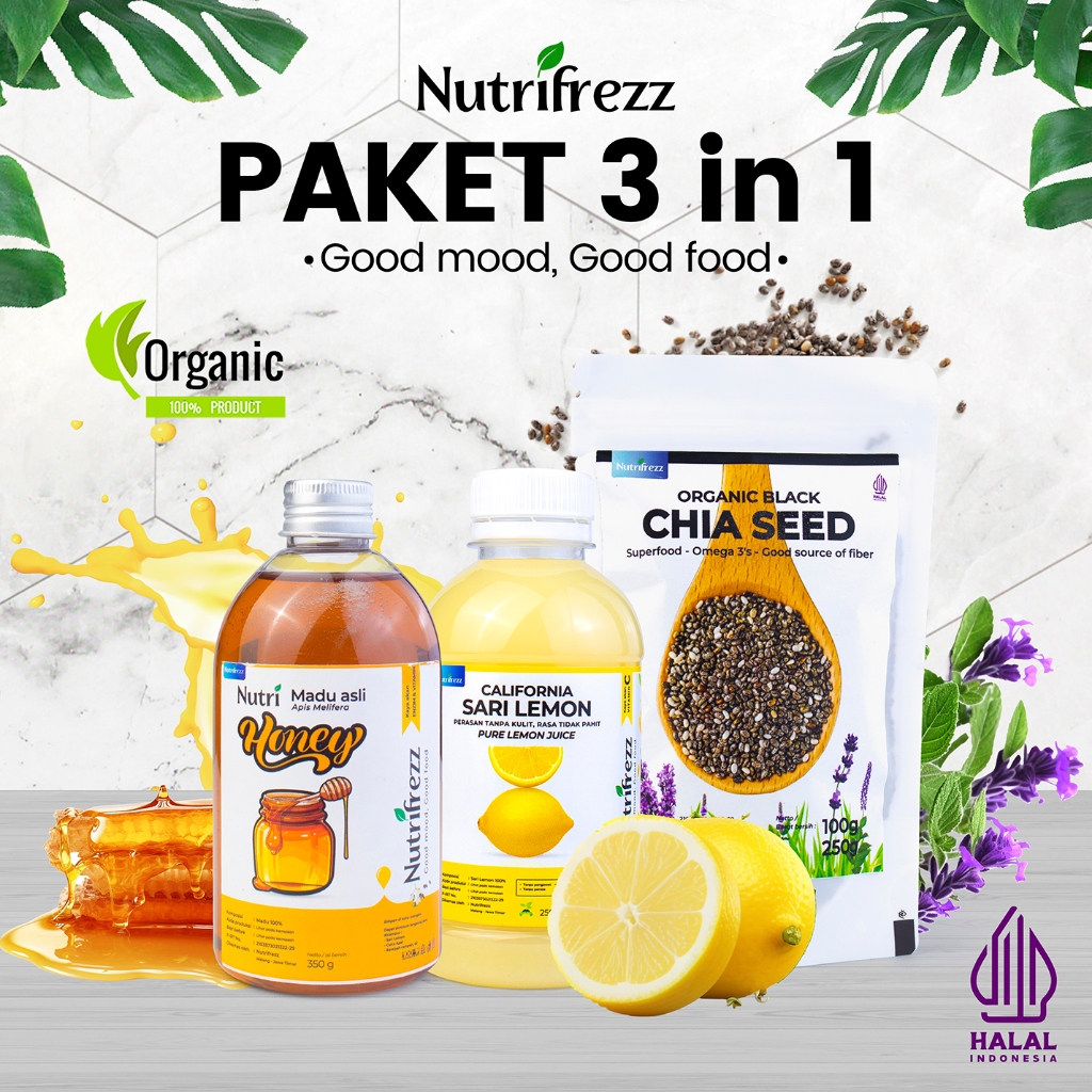 

Nutrifrezz - Paket Diet Detox 3in1 - Sari Lemon - Madu Asli - Chiaseed