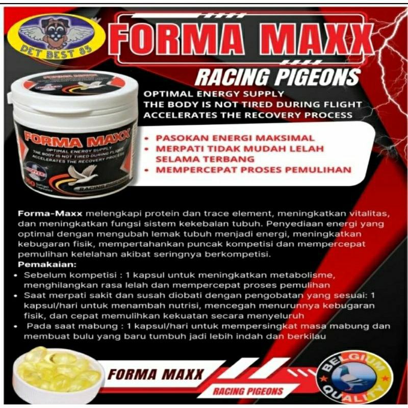 Forma Maxx 150 Capsule Vitamin Burung Racing Pigeons Energy Optimal / Tidak Mudah Lelah Terbang / Re