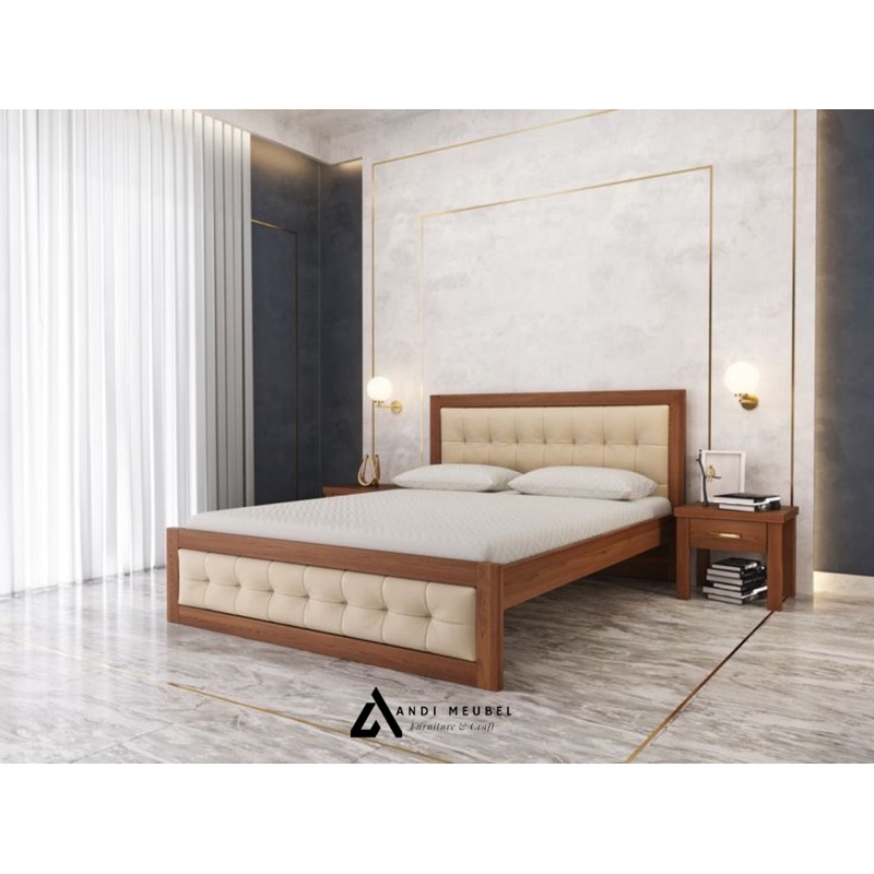 Dipan Bed Tempat Tidur Set Nakas Minimalis Jati Modern - 160x200