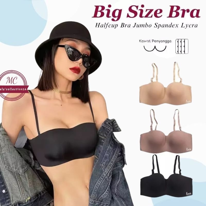 BH Spandex Lycra  Premium Half Cup Bra Dengan Kawat Penyangga - Big Size Bra 36/42- BH Jumbo Cup D p