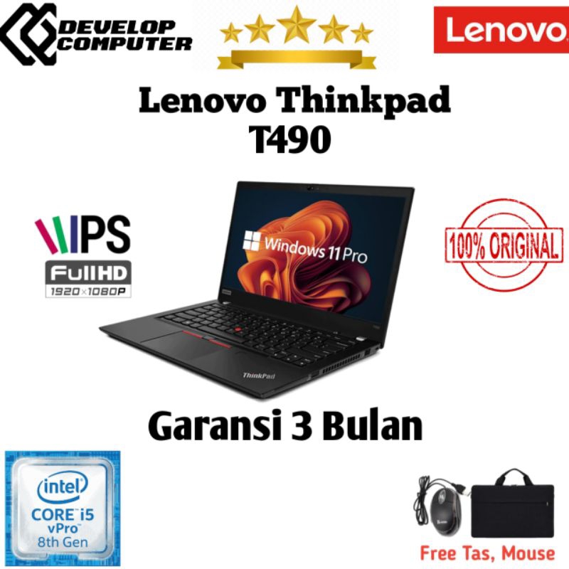 Laptop lenovo thinkpad T490 Core i5 Gen8 Ram 16GB BERGARANSI