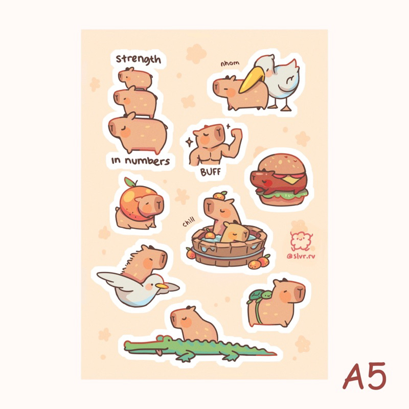 

[READY STOCK] Sticker Capybara Kisscut A5 Laminasi Doff