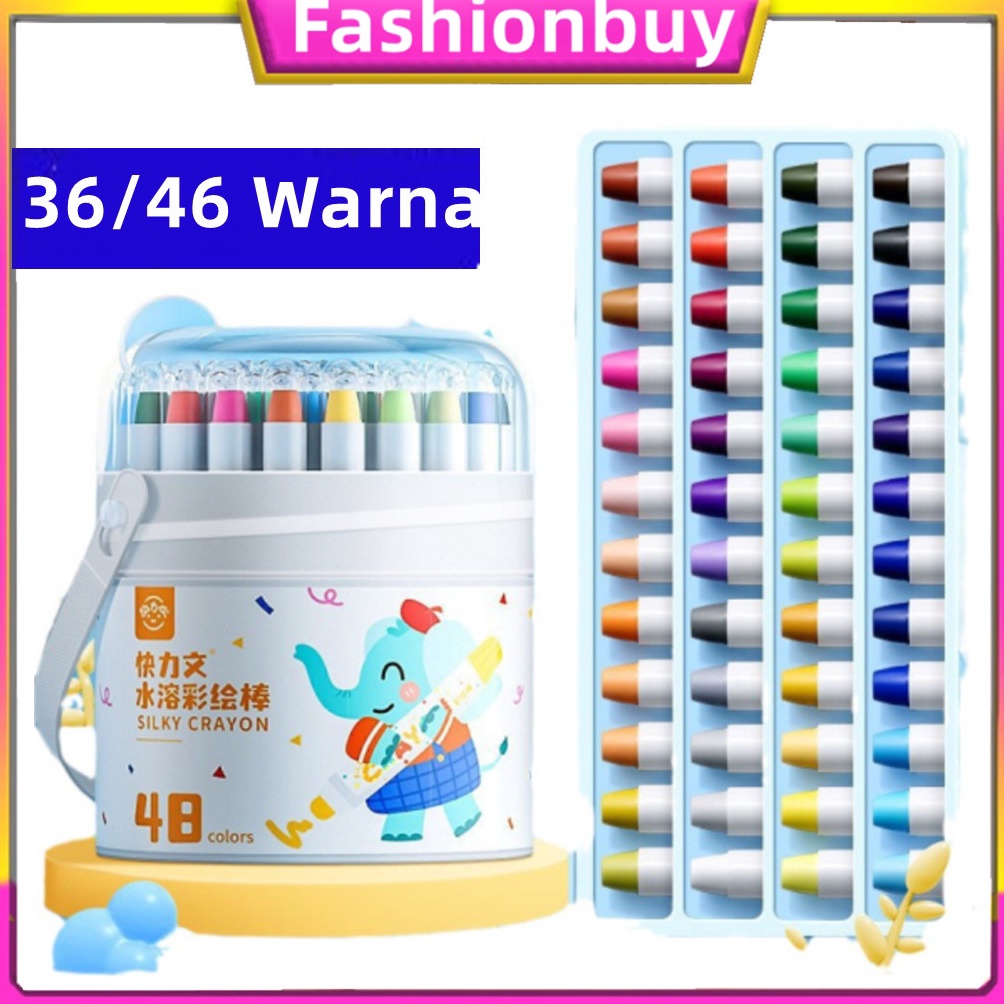 

CODWashable Silky Crayon 36 48 Warna Colorful Bucket Krayon Mewarnai Alat Warna Set Anak Wipe and Clean ART D7O9