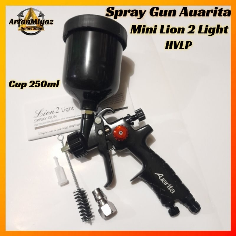 Spray Gun Auarita Mini Lion 2 Light Hvlp Nozzle 0,8mm/1,0mm Tabung 250ml Original JunDW