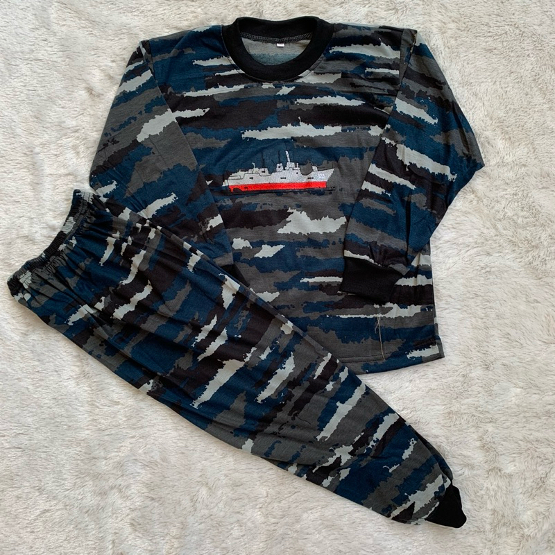 SETELAN KAOS ANAK LENGAN PANJANG LORENG TNI ANGKATAN LAUT / BAJU SETELAN ANAK LORENG TNI / SETELAN B