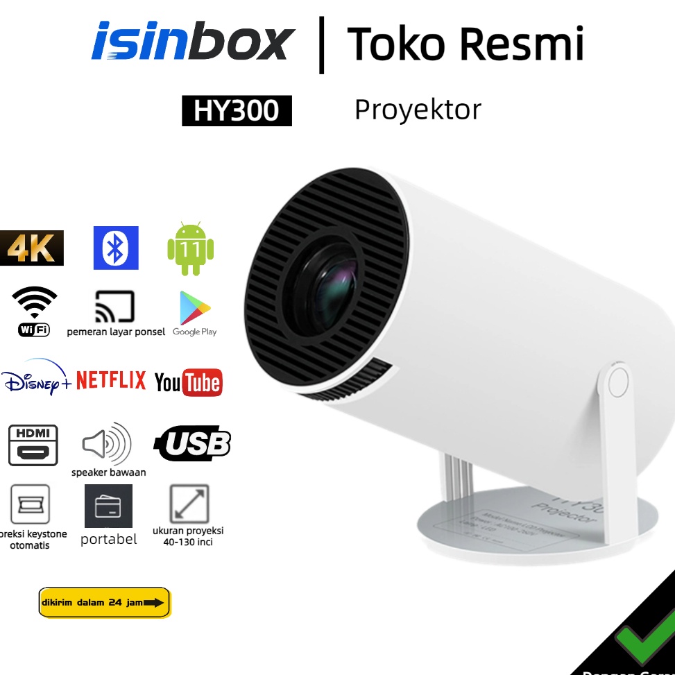 Stok terbatas isinbox HY3 Proyektor Android 11 Bluetooth Proyektor 245G Wifi 6 Portabel Mini LCD Pro