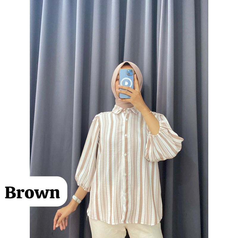 BAJU ATASAN WANITA MOTIF STRIPE BLUS KEMEJA BLOUSE WANITA MOTIF GARIS