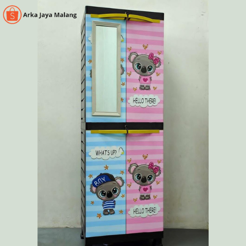 Lemari plastik Gunplas Printing Plus Kaca - Lemari Pakaian 4 susun Motif