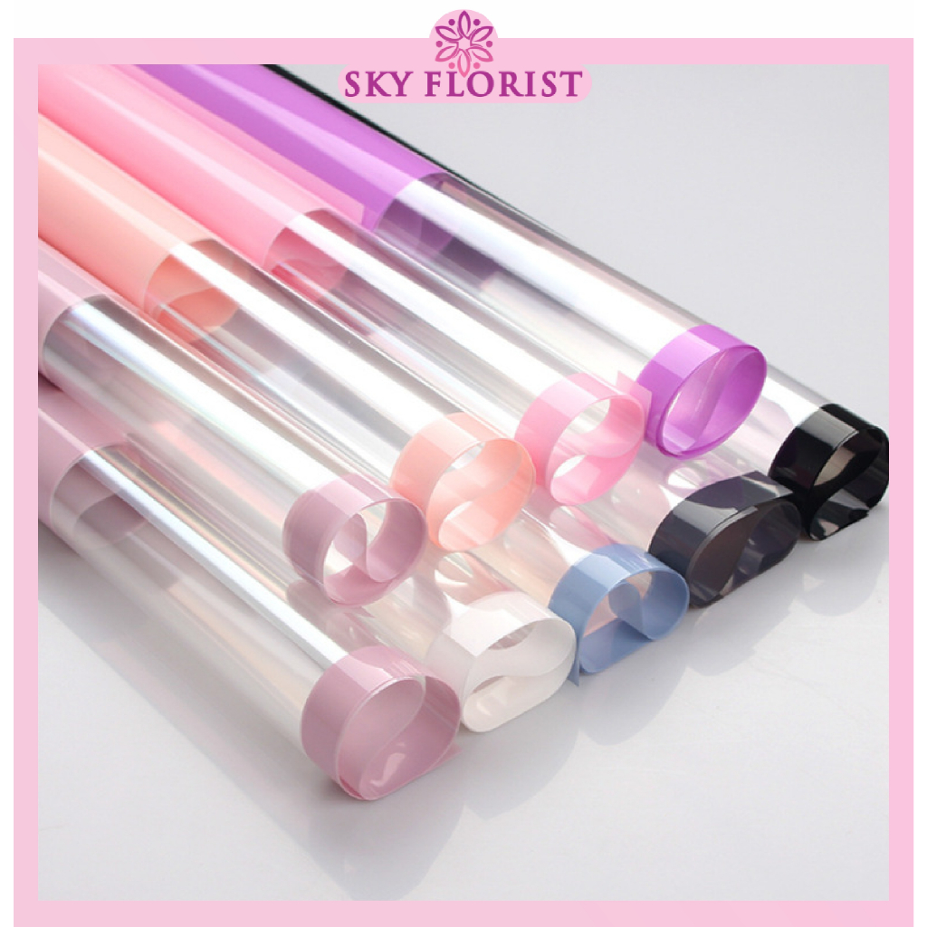

20 LEMBAR Kertas Buket Cellophane Flower Wrapping Paper Color Frame Transparan List Waterproof KB6054