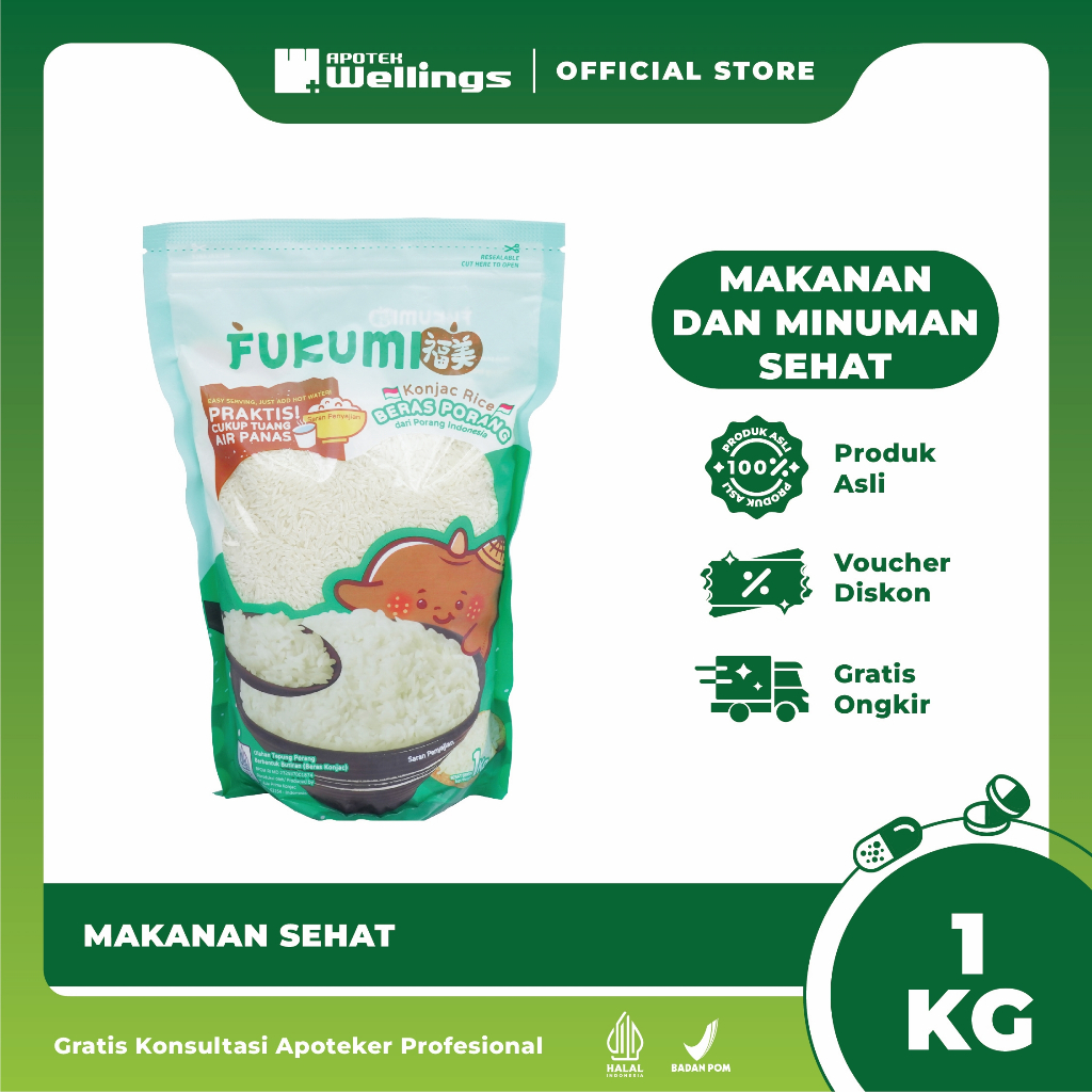 

Fukumi Konjac Rice Beras Porang Rendah Kalori 1kg