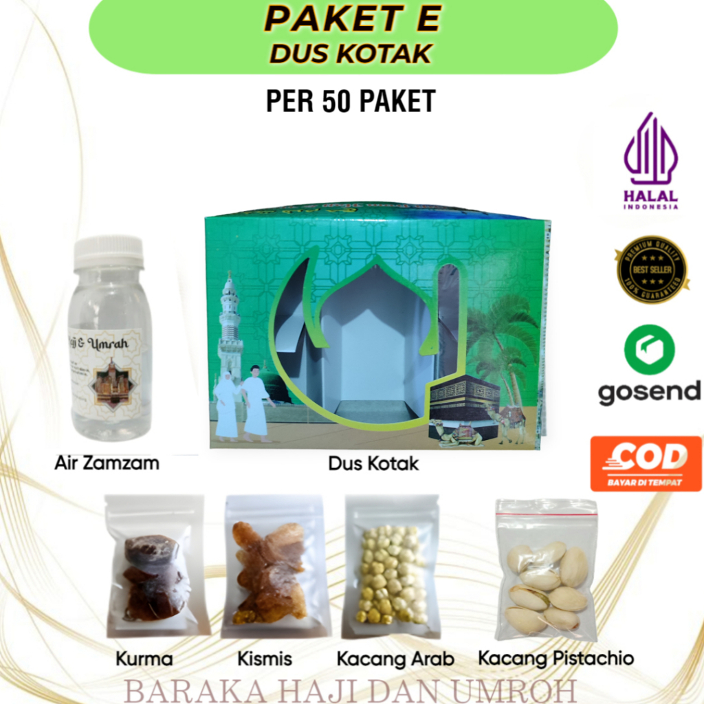 

Paket Oleh-Oleh Haji dan Umroh paket dus kotak / Hampers - PAKET E Per 50 Paket