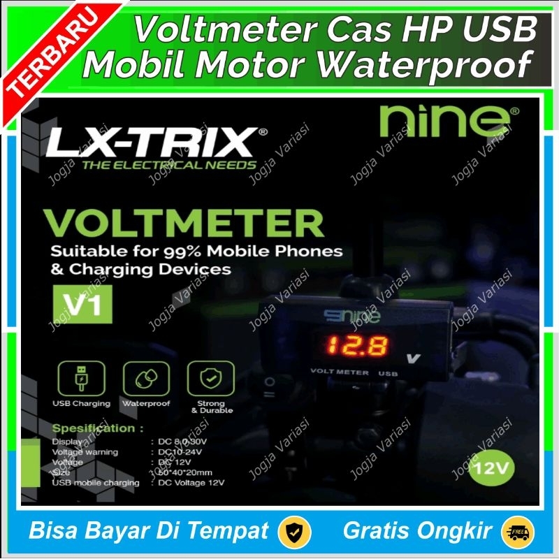 VOLTMETER CAS HP 2 MODE NINE LUXIMOS WATERPROOF ALAT TEST AKI LUMINOS MOBIL MOTOR