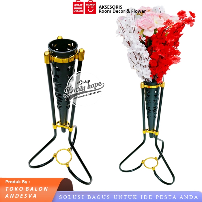 Standing Pot Besi Kerucut Hitam / Pot Bunga Sudut Hitam Gold / Vas Bunga Corong Hitam