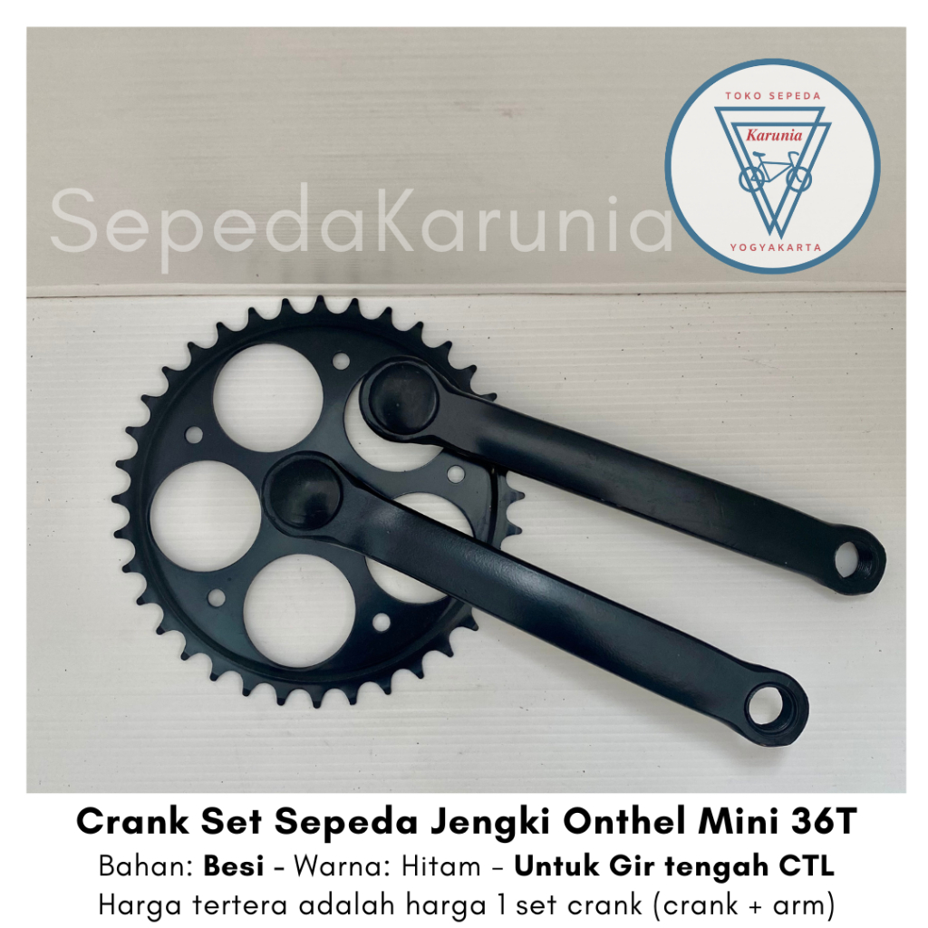 Crank Set Gir Tengah Besi 36T CTL As Tengah Conterlis Sepeda Jengki Onthel Mini Hitam Tanpa Pen Pant