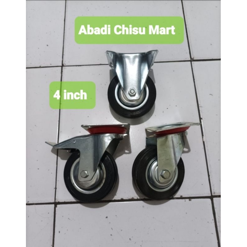Roda karet hitam ukuran 4 inch roda troli etalase