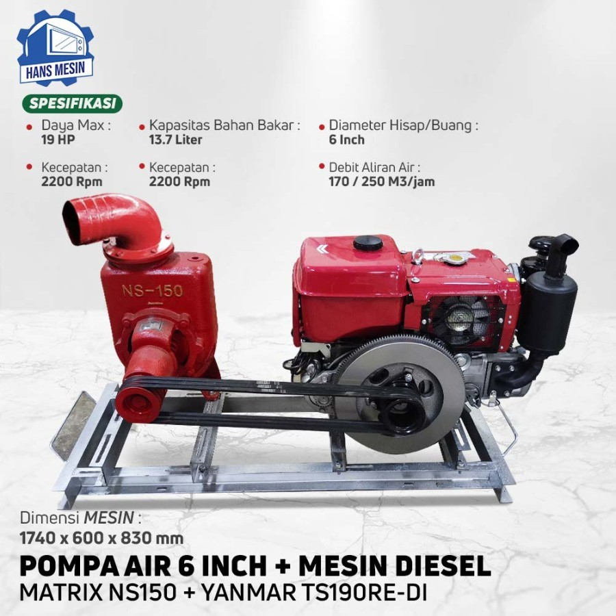 POMPA AIR 6 INCH MATRIX NS150 KOPEL DIESEL YANMAR TS190RE-DI - NS150 LENGKAP