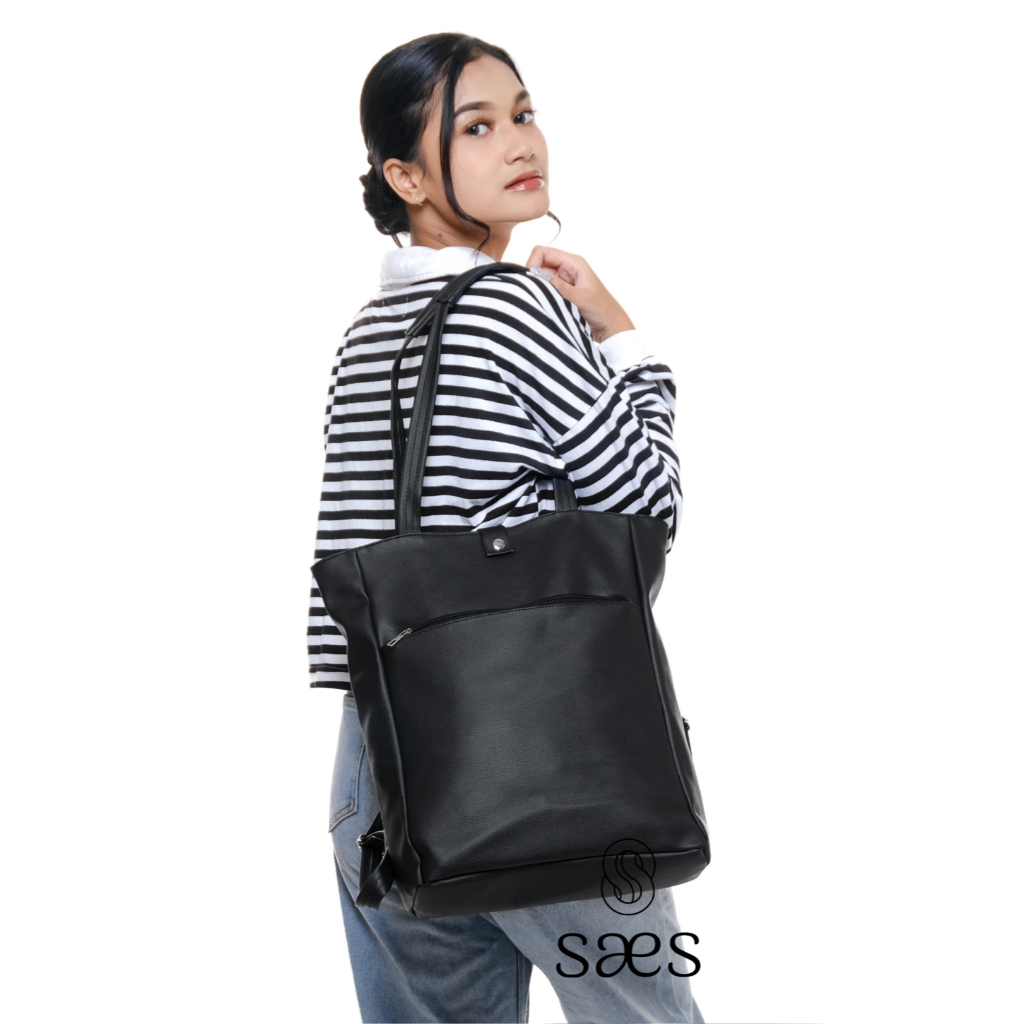 SAES - Orpine Tas Kulit Multifungsi Totebag Backpack Totepack tas kuliah wanita