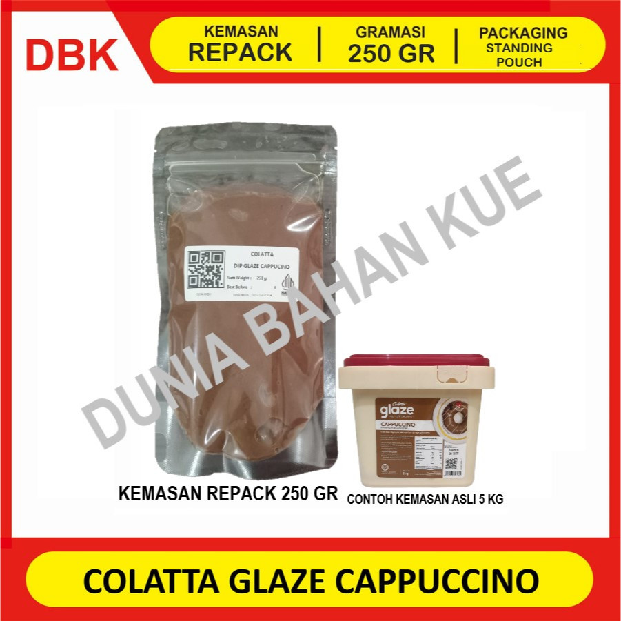 

COLATTA DIP GLAZE CAPPUCINO REPACK 250 GR - TOPPING DONAT KOPI CAPUCINO