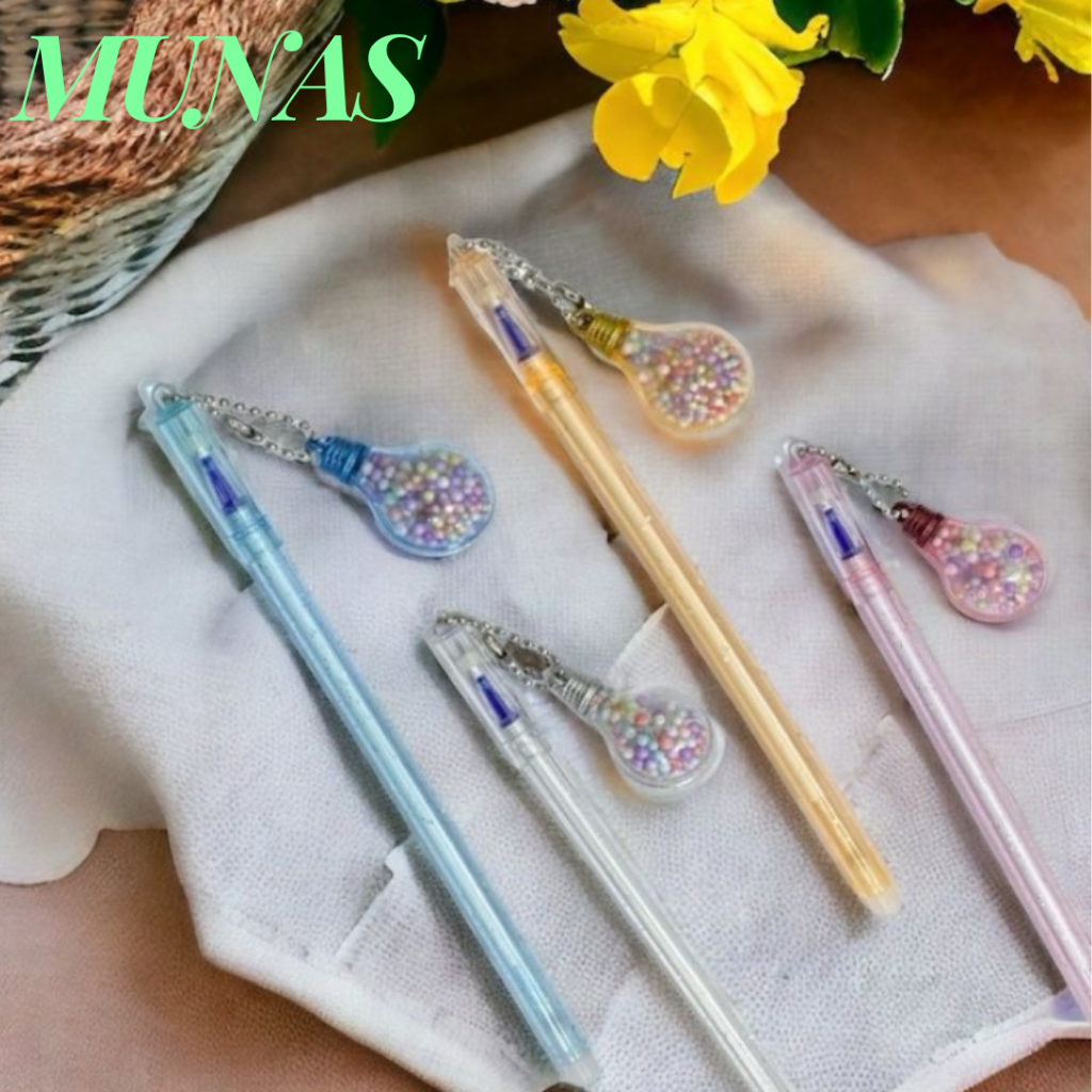 

MUNAS Pena Gantungan Bohlam Lampu Unik Blue Ink Gel Bisa di Hapus bolpen warna pastel glitter cute Bola Salju Warna Warni Alat Tulis Sekolah Kantor Souvenir