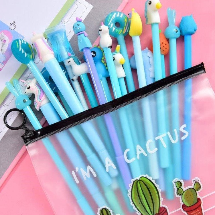 

KODE E92J FygaleryMedan HL78 Pena Karakter Set Pouch Isi 18 Pcs Tempat Pensil Transparan Zipper Bag