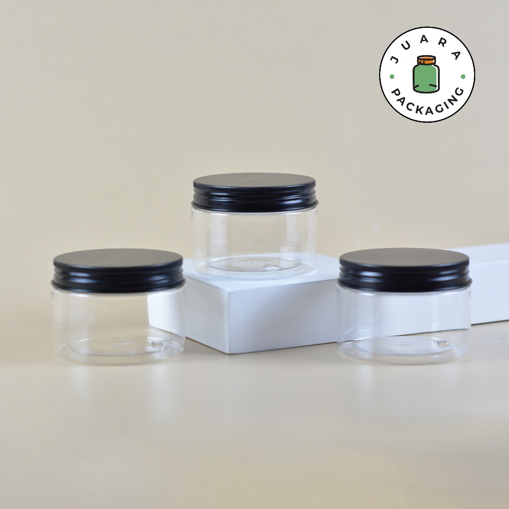 Toples Plastik 120ml Jar PET Tebal dengan Tutup Aluminium Warna Hitam – Wadah Kosmetik Serbaguna unt
