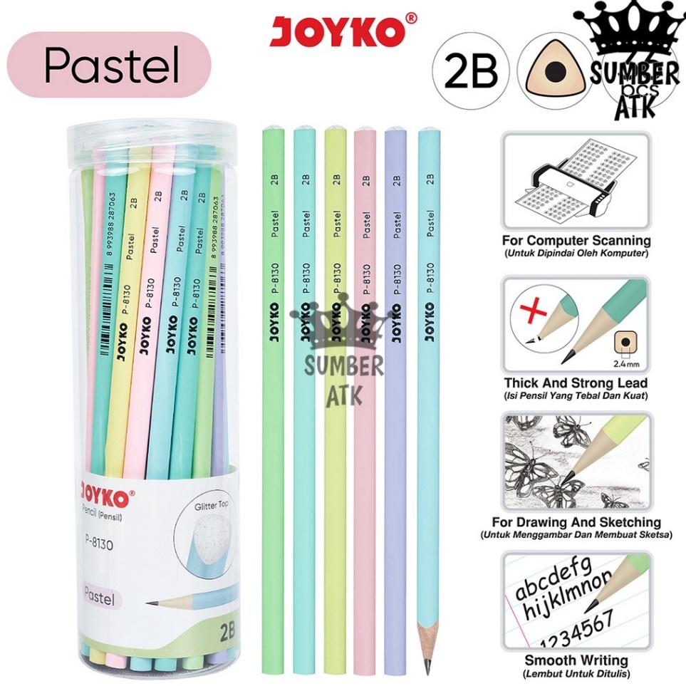 

KODE S5J9 Pencil Pensil Joyko P813 2B 1 Drum 36 Pcs Pastel