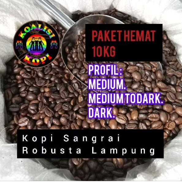 

Biji Kopi Sangrai Robusta Lampung Profil Roasting, Medium, Medium to Dark, Dark, Paket Hemat Berat 10 Kg. Enak Murah, Grosir.