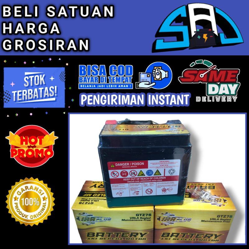 Aki motor kering 128 plus original gtz7s gtz6v 6ah 12v matic kopling bebek Honda New Sonic 150 R Hon