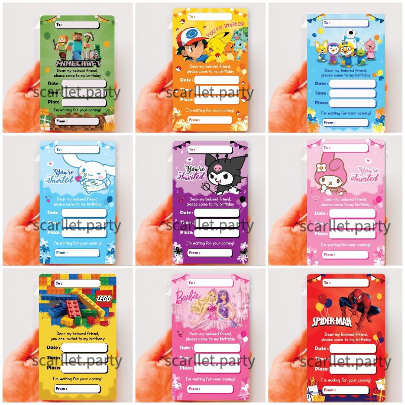 KARTU UNDANGAN ULTAH ULANG TAHUN ISI 10 HAPPY BIRTHDAY ACARA INVITATION SURAT PRINCESS TAYO CARS UNI