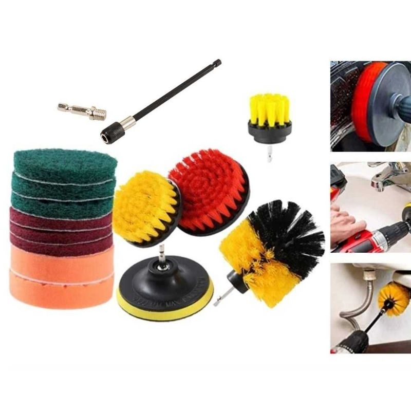 Set 15pcs Mata Bor Sikat Poles Body Roda Mobil Bor Sikat Cuci WC Springbed Karpet