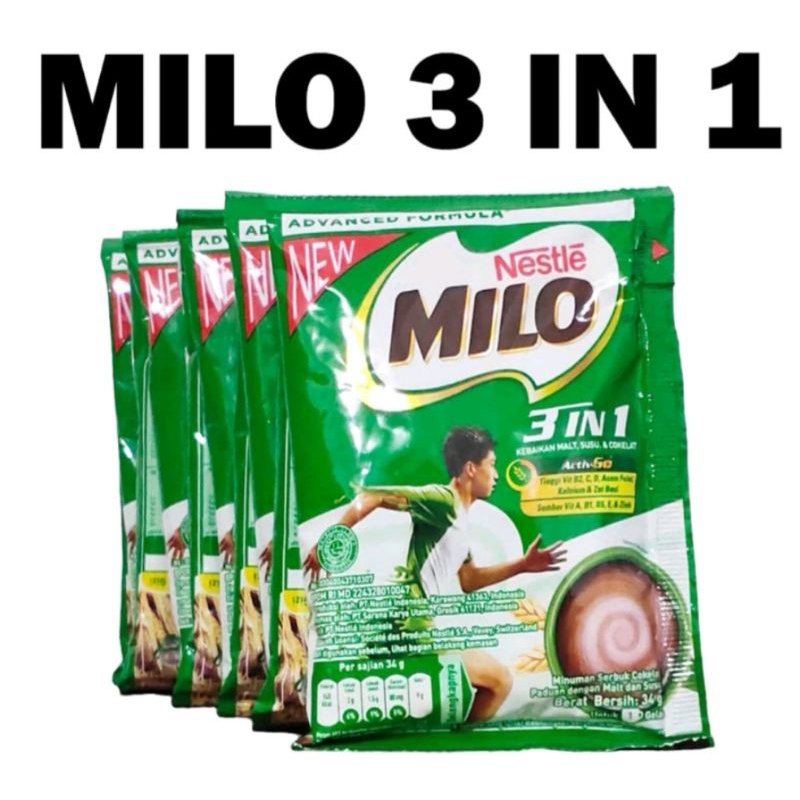 

susu milo 3 in 1 Actiiv-Go plus susu 34gram per renceng 10sachet