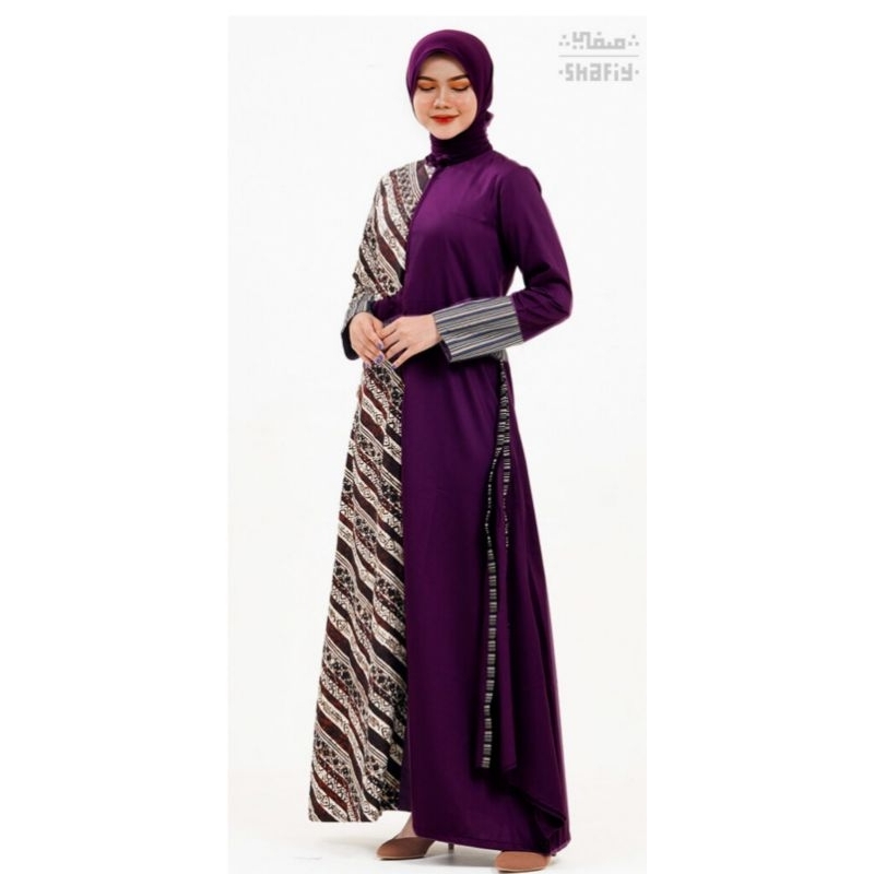 Shafiy Delvia Baju Gamis Batik Etnik Tenun Lurik Kombinasi Toyobo Dress Muslimah Batik Pesta Syari M