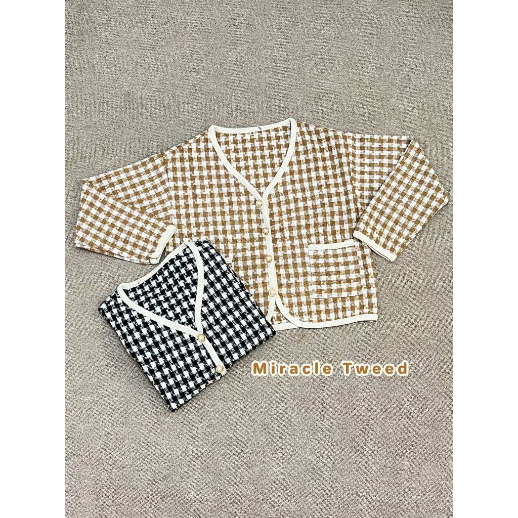 Miracle Tweed Atasan Lengan Panjang Kotak-kotak Blazer Wanita Premium Import