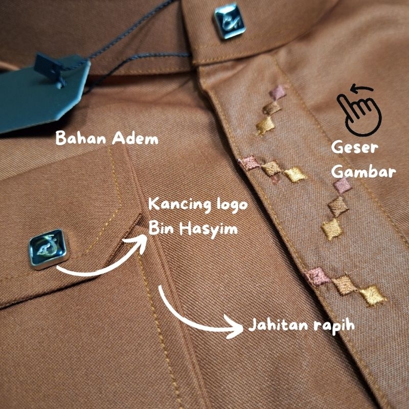 ORIGINAL Baju Koko Kemko Hamzah Lengan Panjang Bahan Toyobo Fodu Bordir Bin Hasyim Muslim Seragam