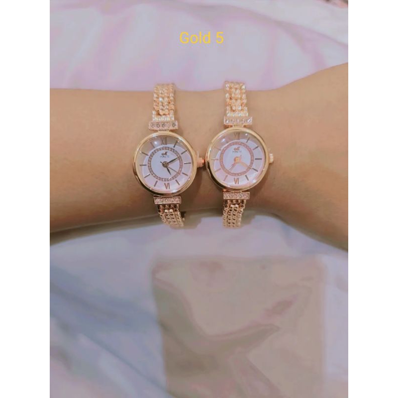 Jam Tangan Fashion Wanita Merek Mirete Kotak Dan Bulat Warna Gold