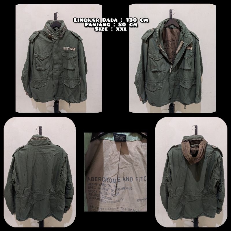 Jaket Parka Military M65 Vintage Merk Abercrombie Warna Hijau Army second Original.