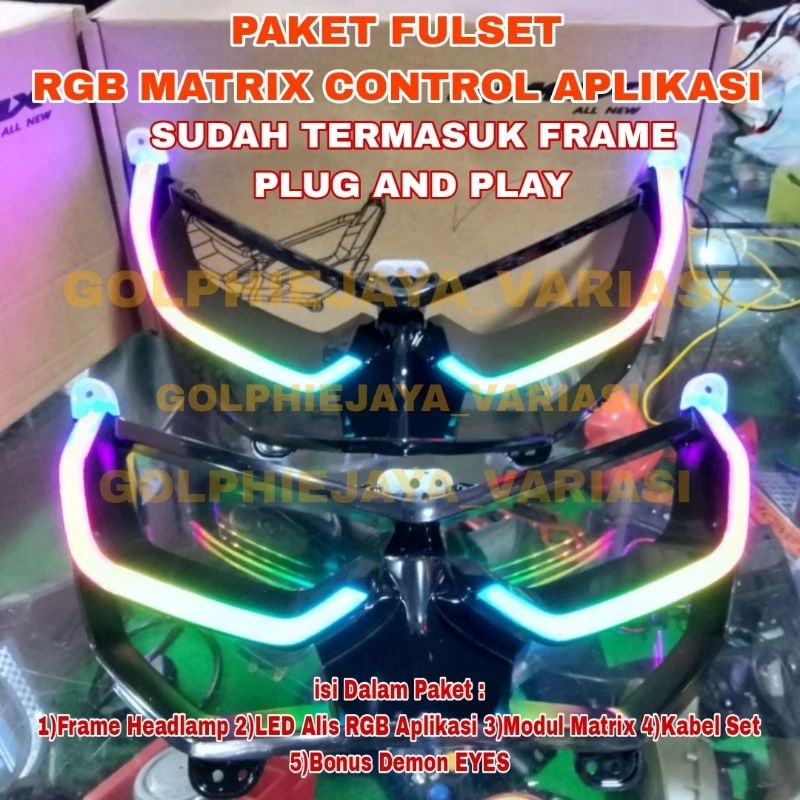 SATU SET FRAME HEADLAMP NMAX NEW LAMPU ALIS RGB MATRIX CONTROL APLIKASI BONUS DEMON EYES / LAMPU LED