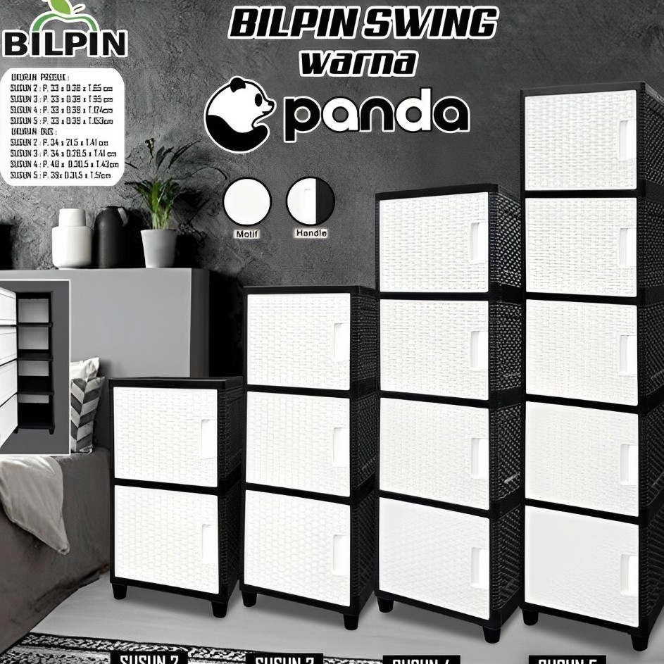 Model Baru  AKako BILPIN Lemari plastik pakaian Laci SWING PANDA Lemari Baju Serbaguna 2 3 4 5 susun